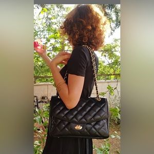 Alternative Max Genuine Leather Shoulder Bag, Leather Lining Double Flap Bag,